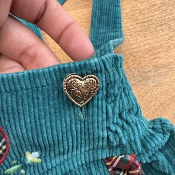 Vintage 80s Green & Red Corduroy Girls Dress Criss Cross Toddler Size 2 Cotton - Picture 7 of 7